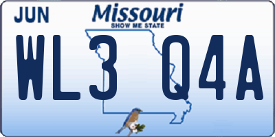 MO license plate WL3Q4A