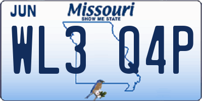 MO license plate WL3Q4P