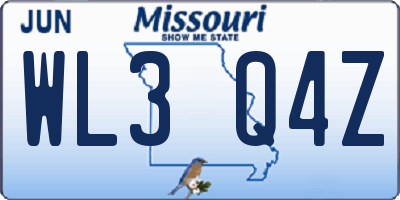 MO license plate WL3Q4Z