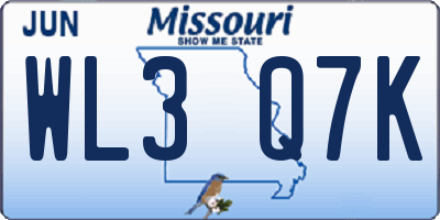 MO license plate WL3Q7K