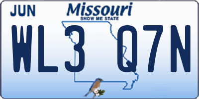 MO license plate WL3Q7N