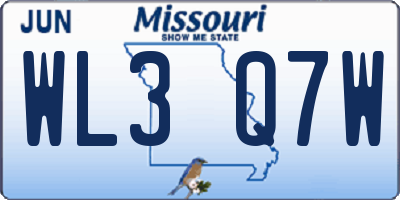 MO license plate WL3Q7W