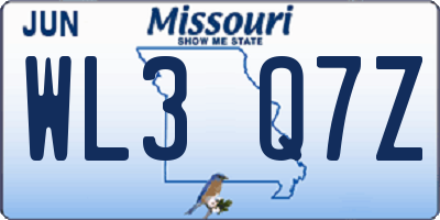 MO license plate WL3Q7Z