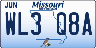 MO license plate WL3Q8A