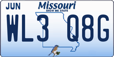 MO license plate WL3Q8G