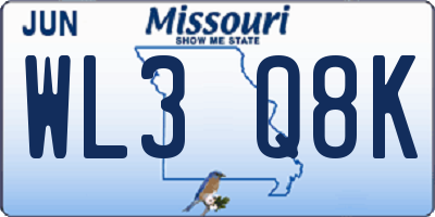 MO license plate WL3Q8K