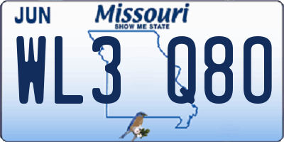 MO license plate WL3Q8O