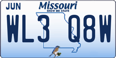 MO license plate WL3Q8W