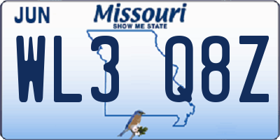 MO license plate WL3Q8Z