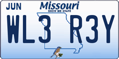 MO license plate WL3R3Y