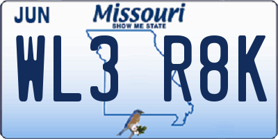 MO license plate WL3R8K