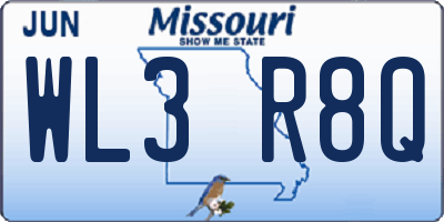 MO license plate WL3R8Q
