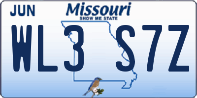 MO license plate WL3S7Z