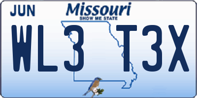 MO license plate WL3T3X