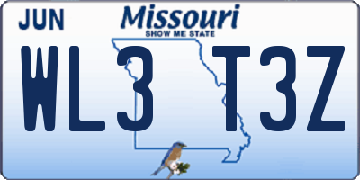 MO license plate WL3T3Z