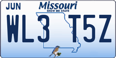 MO license plate WL3T5Z
