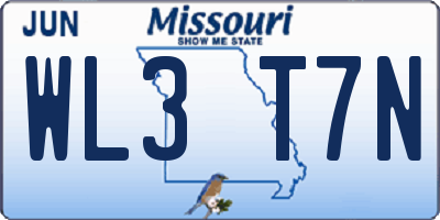MO license plate WL3T7N