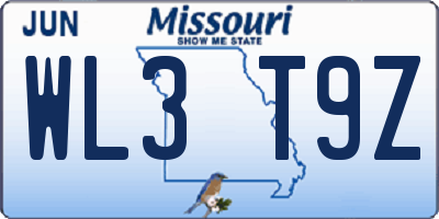 MO license plate WL3T9Z