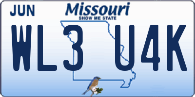 MO license plate WL3U4K