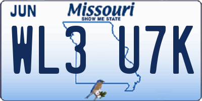 MO license plate WL3U7K