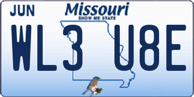 MO license plate WL3U8E