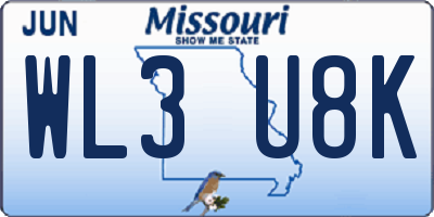 MO license plate WL3U8K