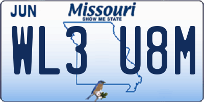 MO license plate WL3U8M