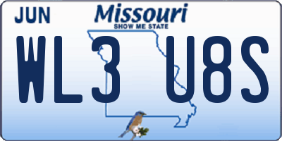 MO license plate WL3U8S
