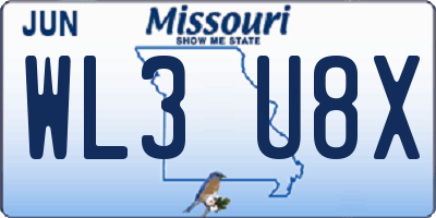 MO license plate WL3U8X