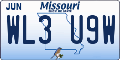 MO license plate WL3U9W