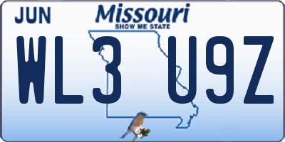 MO license plate WL3U9Z
