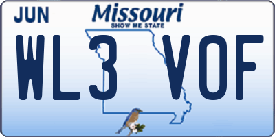 MO license plate WL3V0F
