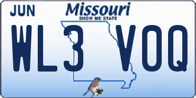 MO license plate WL3V0Q