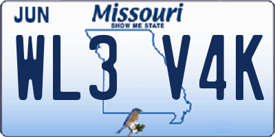 MO license plate WL3V4K