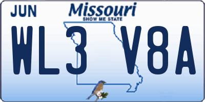 MO license plate WL3V8A