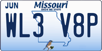MO license plate WL3V8P