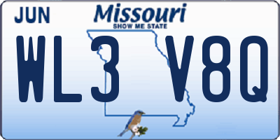 MO license plate WL3V8Q