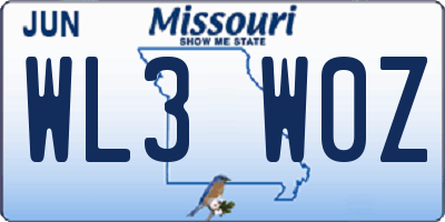 MO license plate WL3W0Z