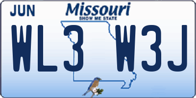 MO license plate WL3W3J