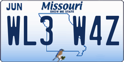 MO license plate WL3W4Z