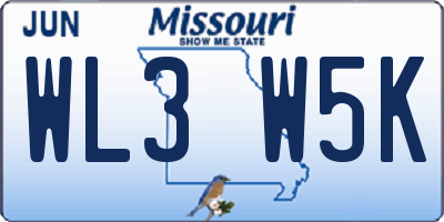 MO license plate WL3W5K