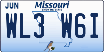 MO license plate WL3W6I