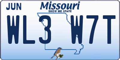 MO license plate WL3W7T