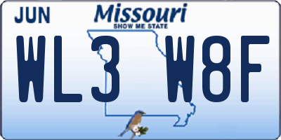 MO license plate WL3W8F