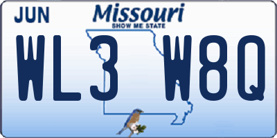 MO license plate WL3W8Q