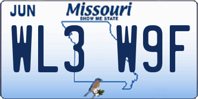MO license plate WL3W9F
