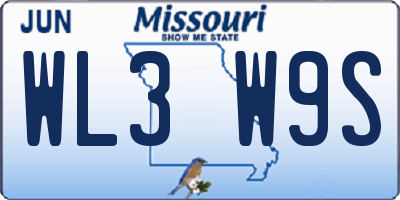 MO license plate WL3W9S