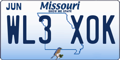 MO license plate WL3X0K
