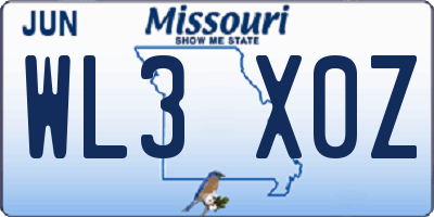 MO license plate WL3X0Z