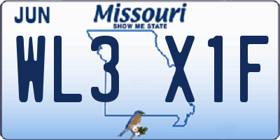 MO license plate WL3X1F